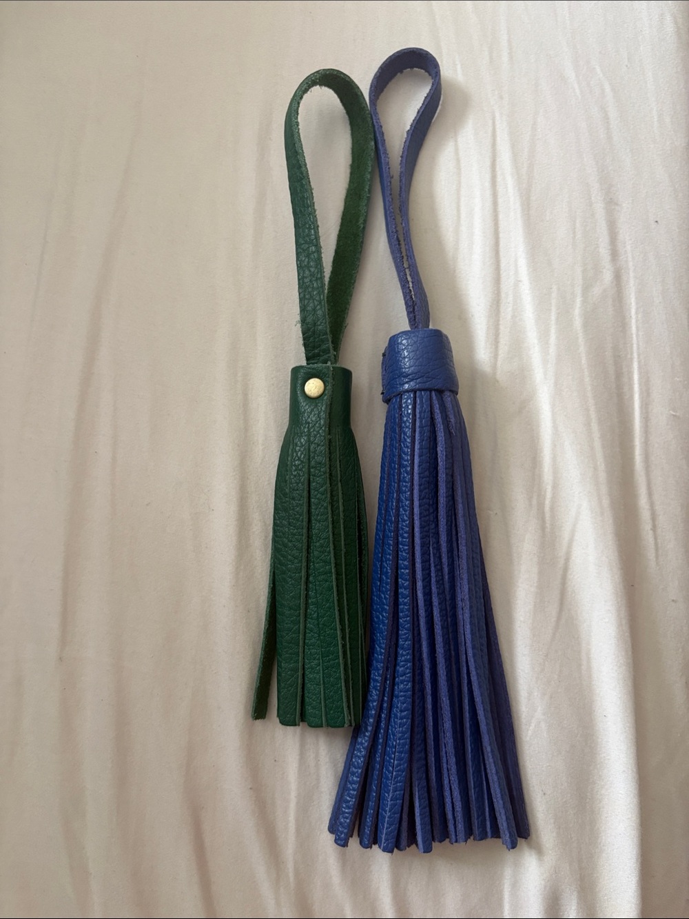 Leather Tassel Key & Bag Charm in Green and Blue